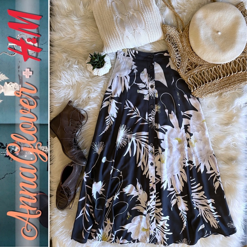 Anna Glover x H&M floral button down maxi skirt